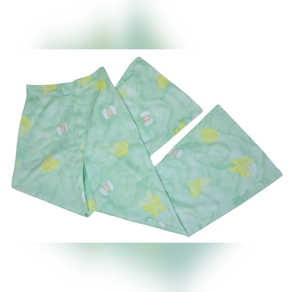 Vintage 70s Floral 🦋 Mint Green Bell Bottoms